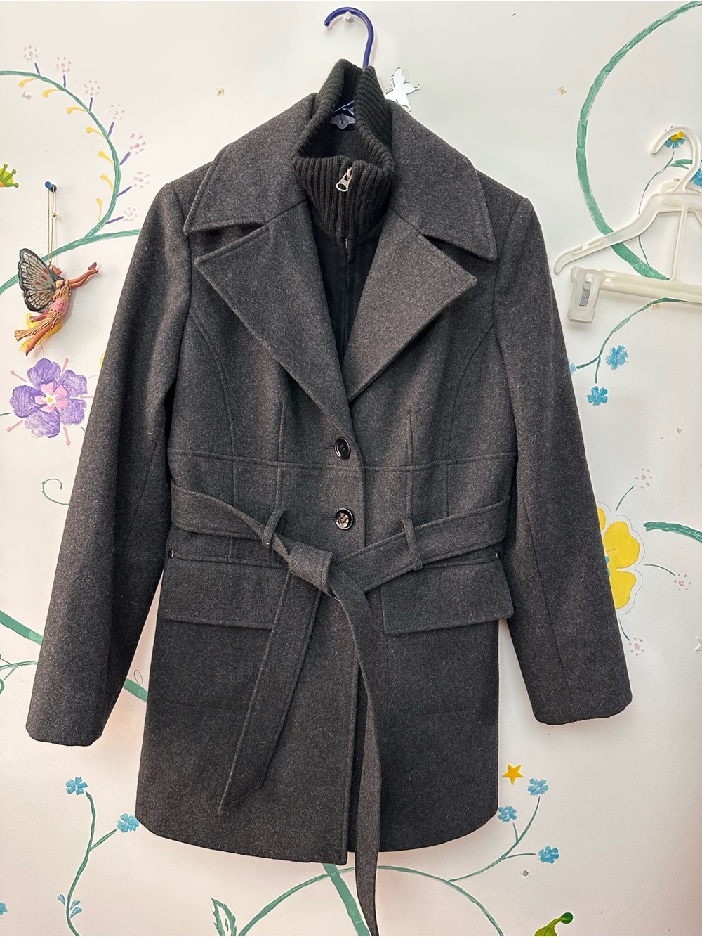 Marvin Richards Charcoal Belted Wool-Blend Trench Coat